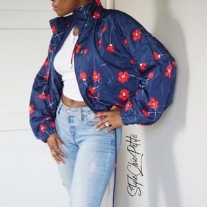 PARKER Hollis NWT Blue & Red Floral Print Windbreaker Jacket Size XS